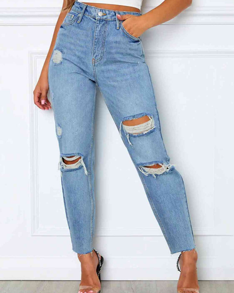 BEAUTIFUL I AM Distressed High Waist Straight Jeans