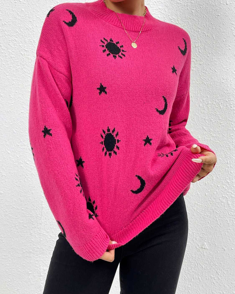BEAUTIFUL I AM Patterned Drop Shoulder Sweater