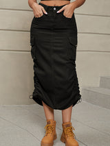 BEAUTIFUL I AM Drawstring Denim Skirt Dress with Pockets