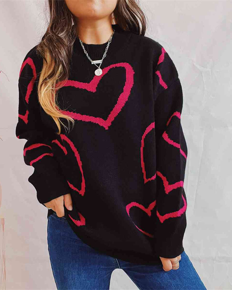 BEAUTIFUL I AM Heart Pattern Long Sleeve Sweater