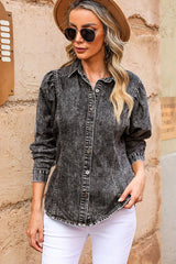 BEAUTIFUL I AM Button Up Collared Neck Denim Top Shirt
