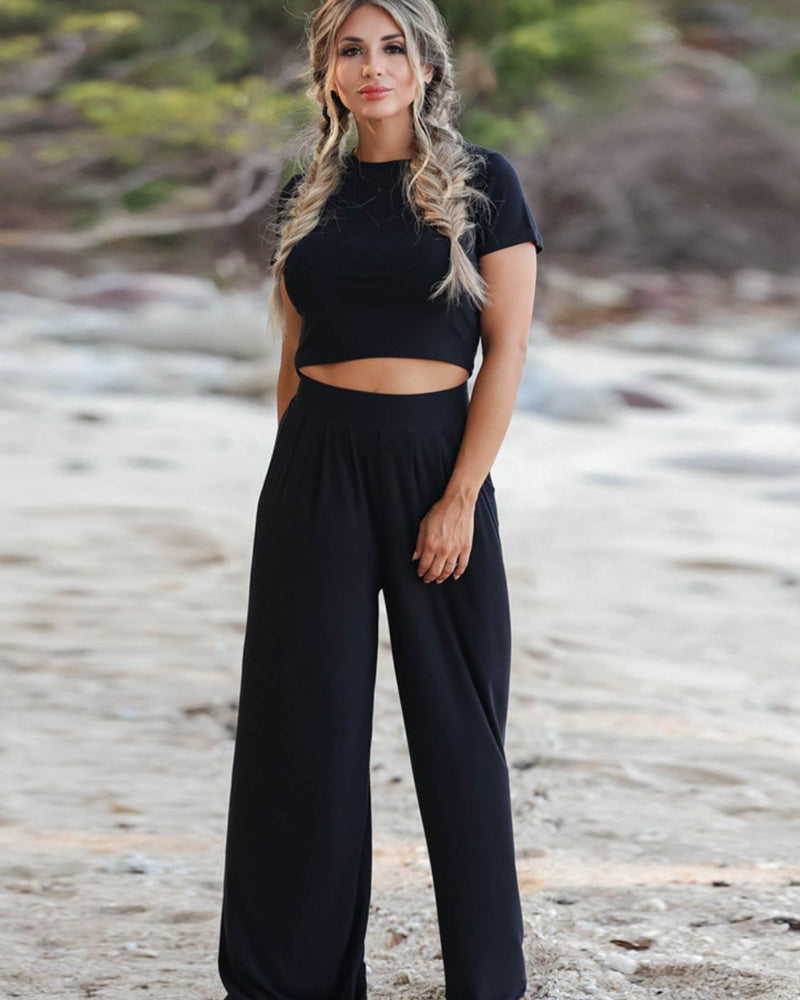 BEAUTIFUL I AM Short Sleeve T-Shirt and Wide Leg Pants Set