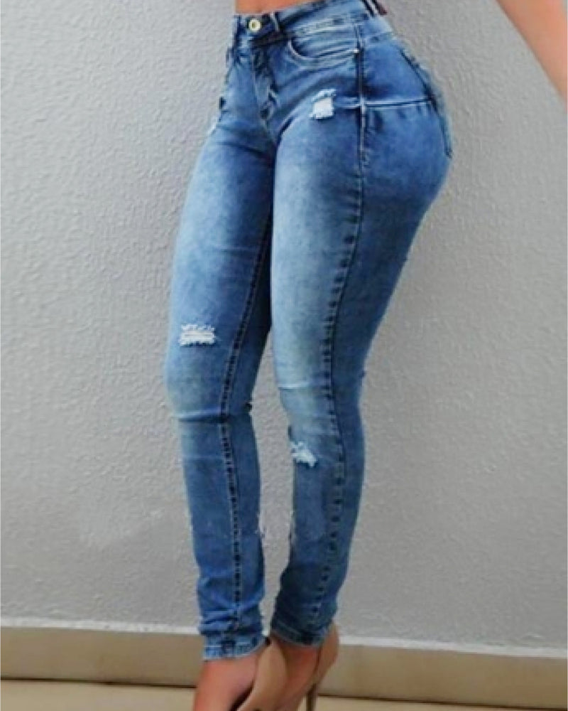 BEAUTIFUL I AM Distressed Long Jeans