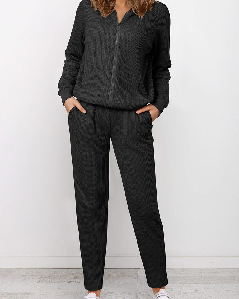 BEAUTIFUL I AM Zip-Up Long Sleeve Top and Pants Set