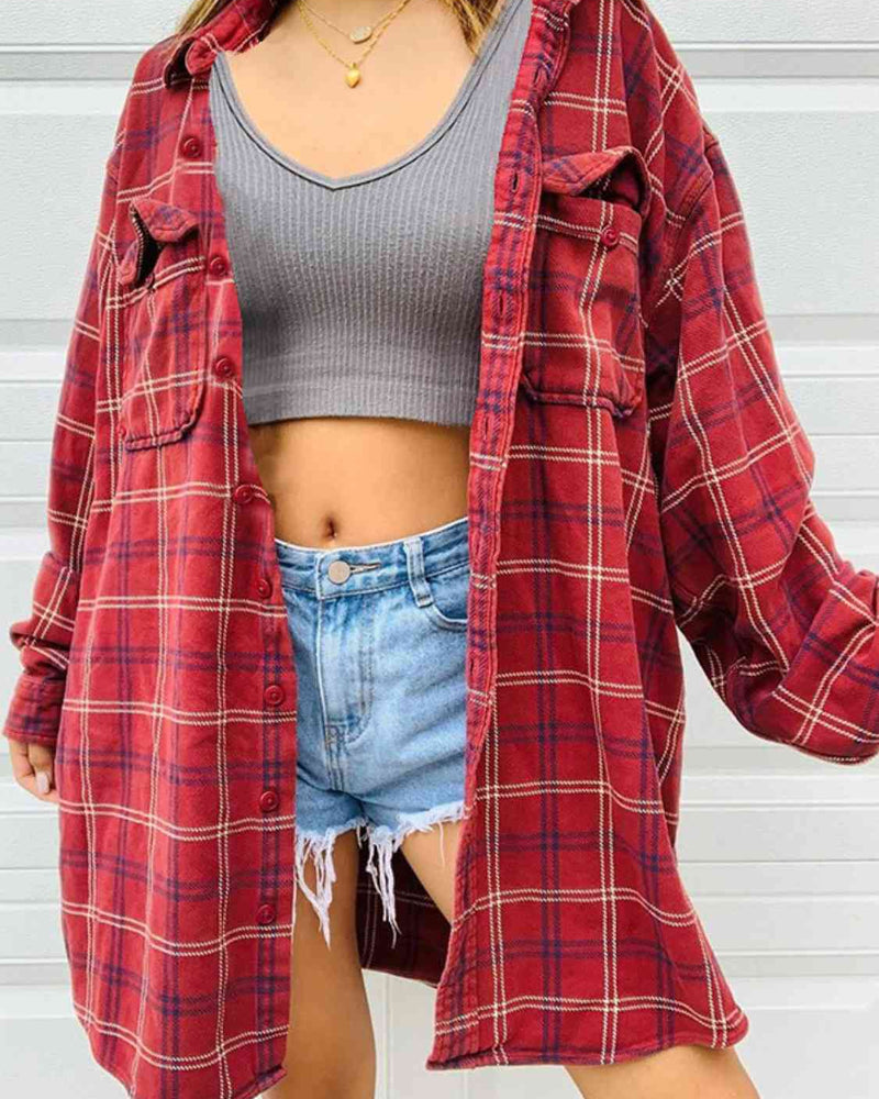 BEAUTIFUL I AM Plaid Button Front Shirt with Pockets