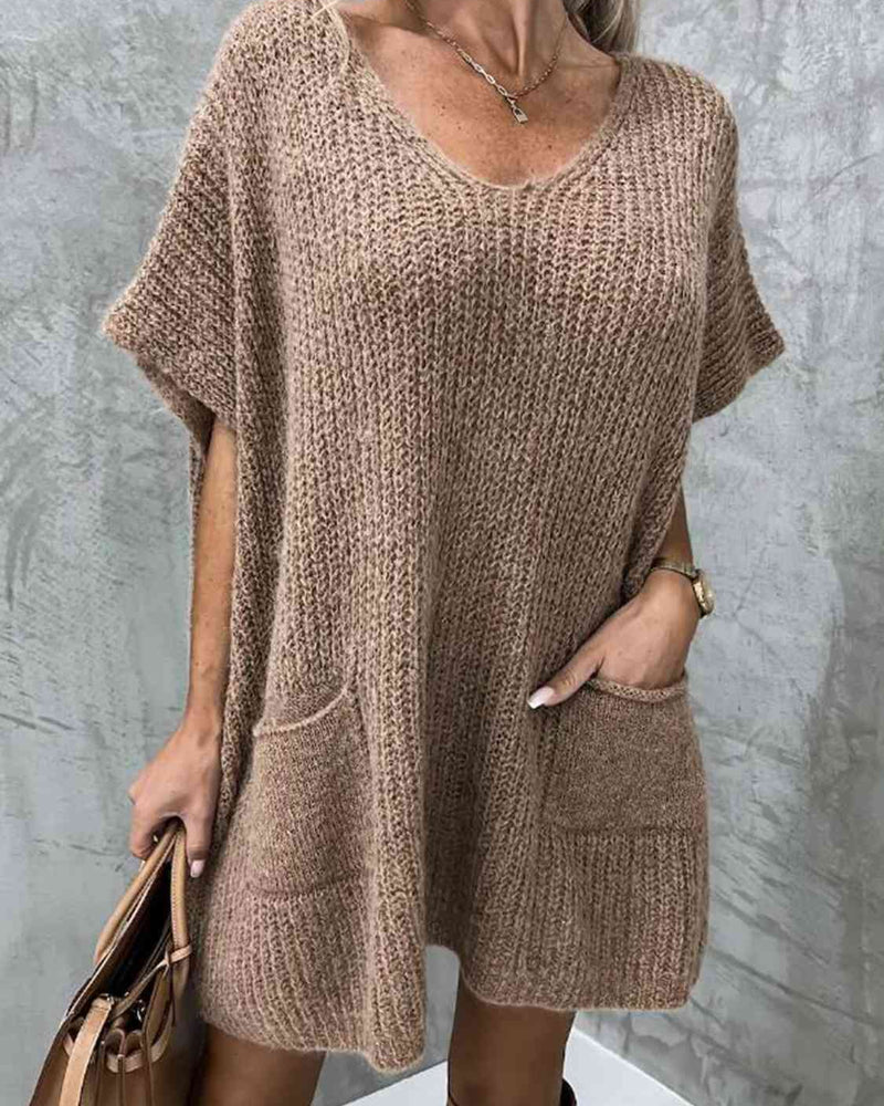BEAUTIFUL I AM Short Sleeve Sweater Dress with Pockets
