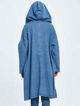 BEAUTIFUL I AM Button Up Dropped Shoulder Hooded Denim Top