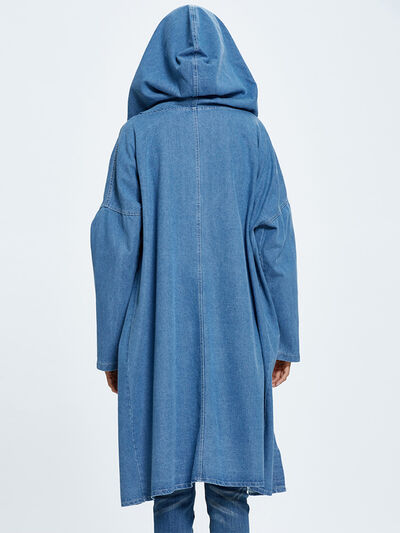 BEAUTIFUL I AM Button Up Dropped Shoulder Hooded Denim Top