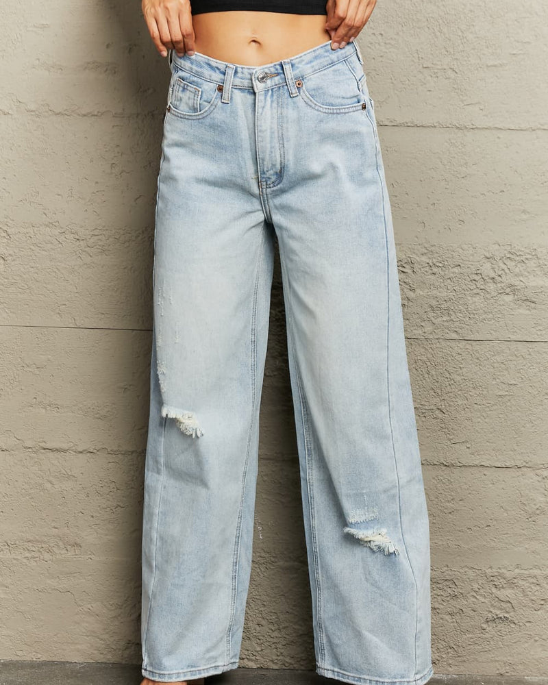 BEAUTIFUL I AM Distressed Wide Leg Jeans