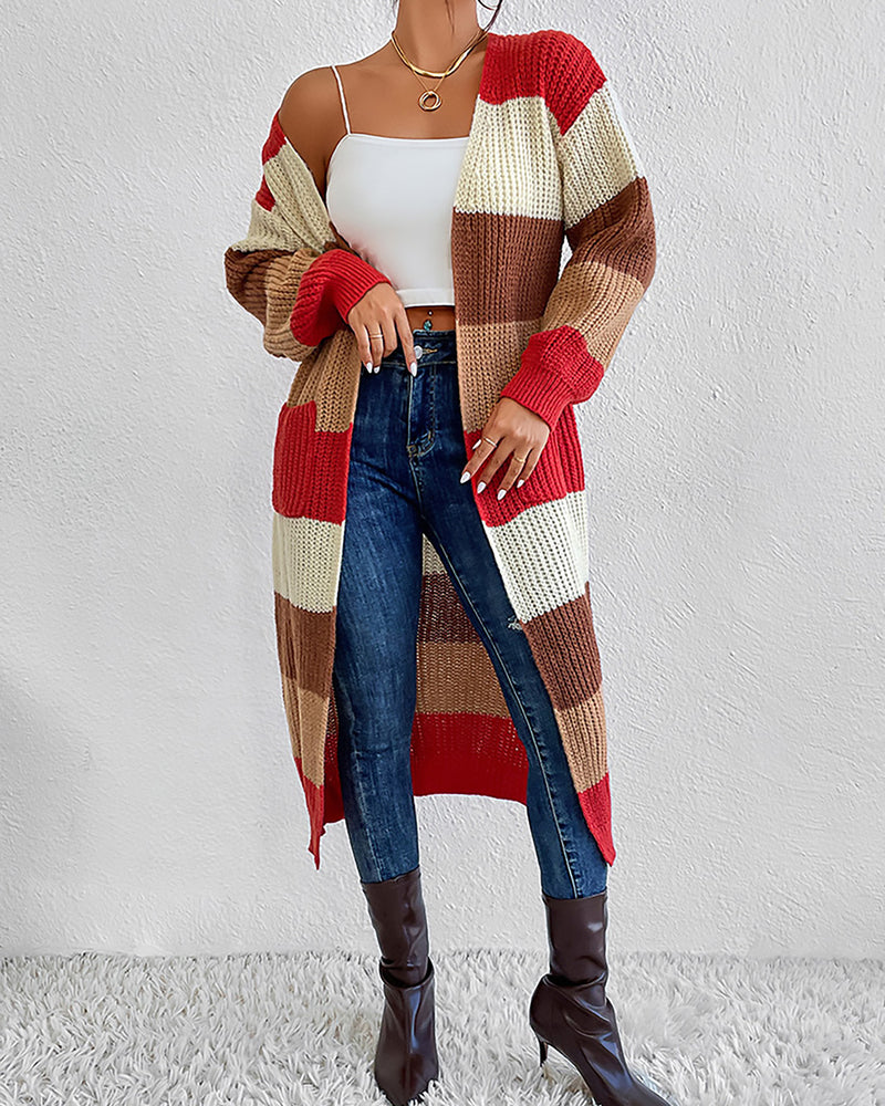 BEAUTIFUL I AM Color Block Open Front Longline Cardigan