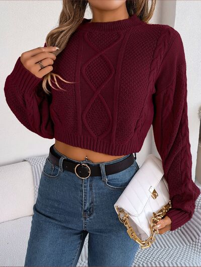 BEAUTIFUL I AM Cable-Knit Round Neck Cropped Sweater