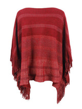 BEAUTIFUL I AM Striped Boat Neck Poncho with Fringes