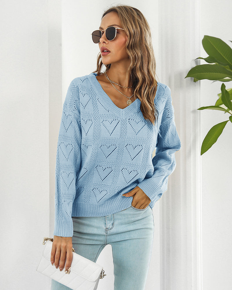 BEAUTIFUL I AM Openwork V-Neck Sweater