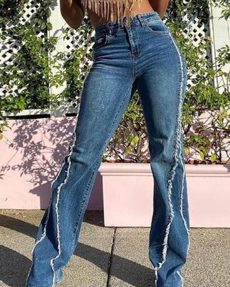 BEAUTIFUL I AM Raw Hem High Waist Jeans