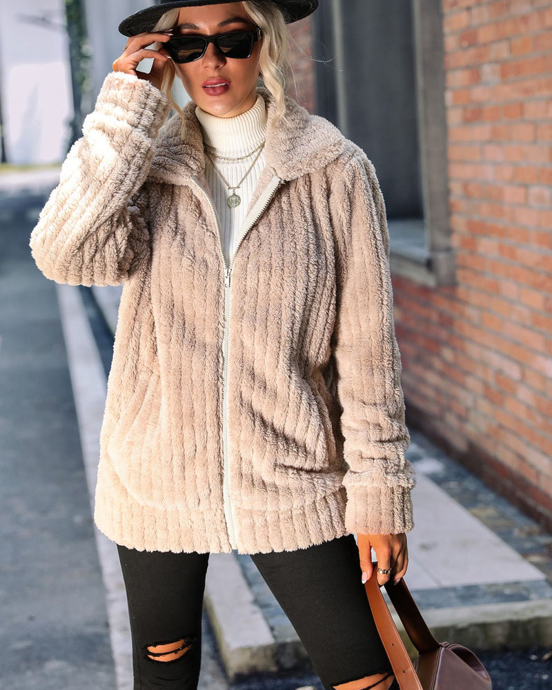 BEAUTIFUL I AM Zip-Up Collared Ribbed Jacket