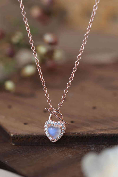 BEAUTIFUL I AM Moonstone Heart Lock Pendant Jewelry Necklace
