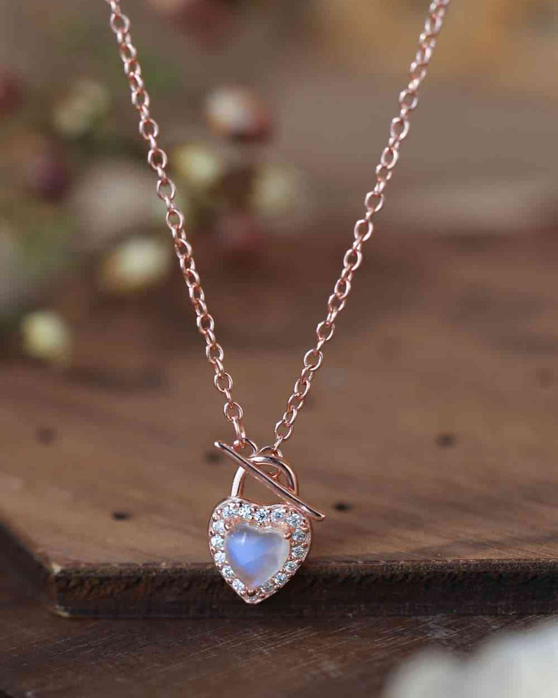 BEAUTIFUL I AM Moonstone Heart Lock Pendant Jewelry Necklace