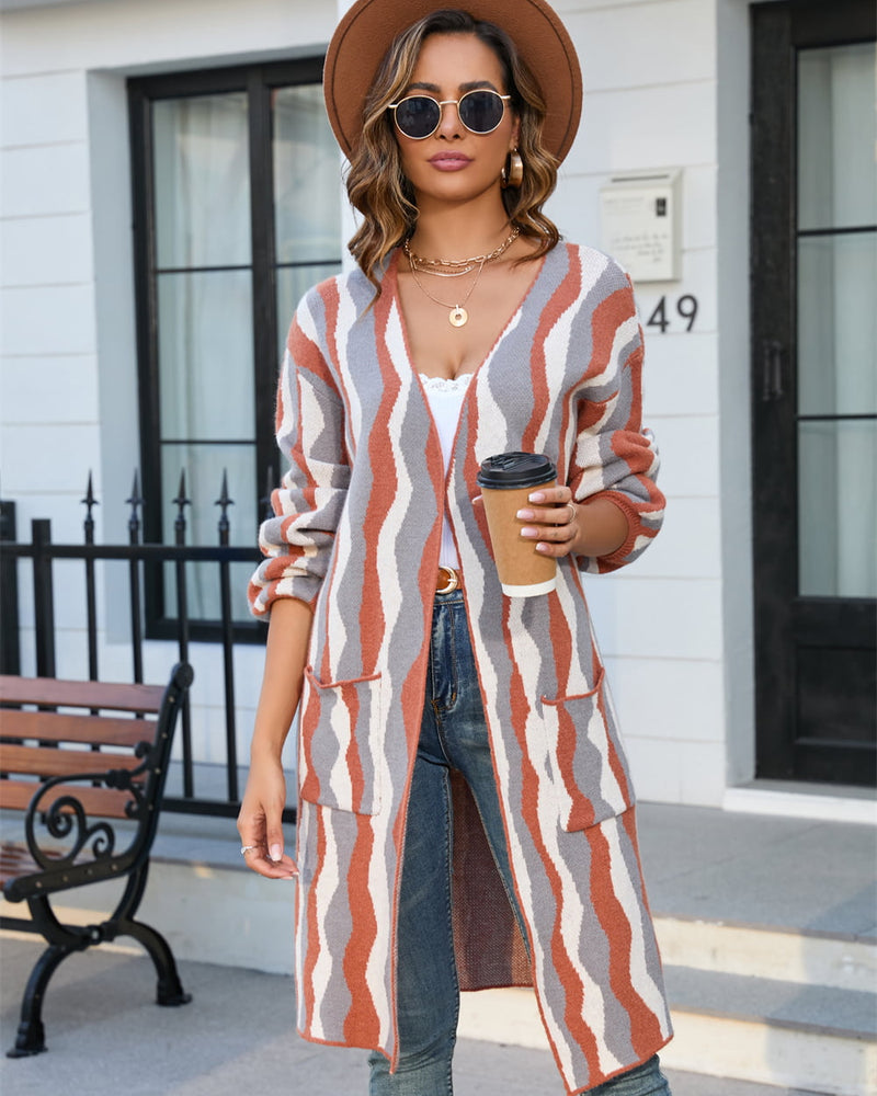 BEAUTIFUL I AM Printed Open Front Pocketed Cardigan