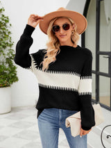 BEAUTIFUL I AM Contrast Round Neck Sweater