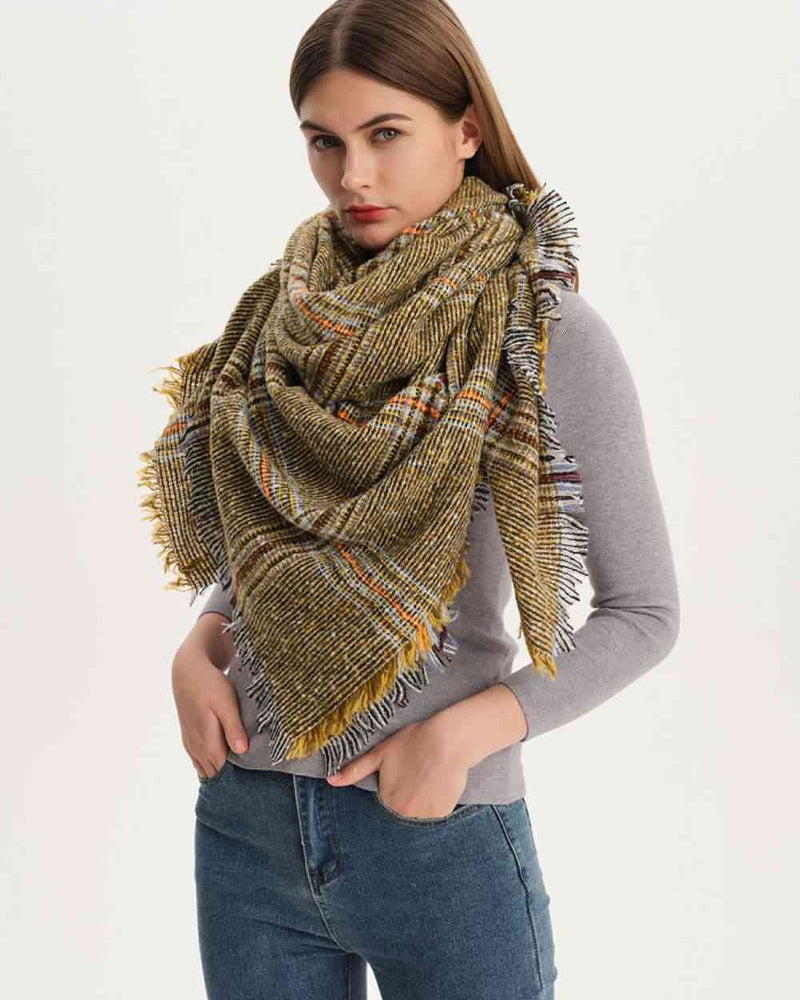 BEAUTIFUL I AM Plaid Raw Hem Polyester Scarf