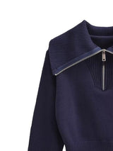 BEAUTIFUL I AM Half Zip Ribbed Collared Neck Knit Shirt