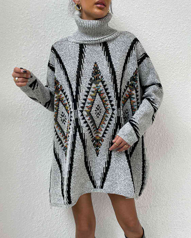 BEAUTIFUL I AM Turtleneck Slit Geometric Sweater