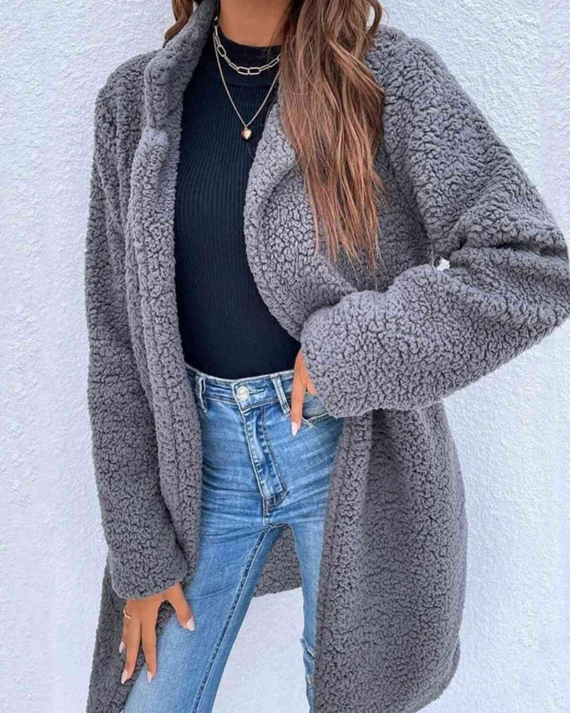 BEAUTIFUL I AM Collared Neck Long Teddy Jacket Coat