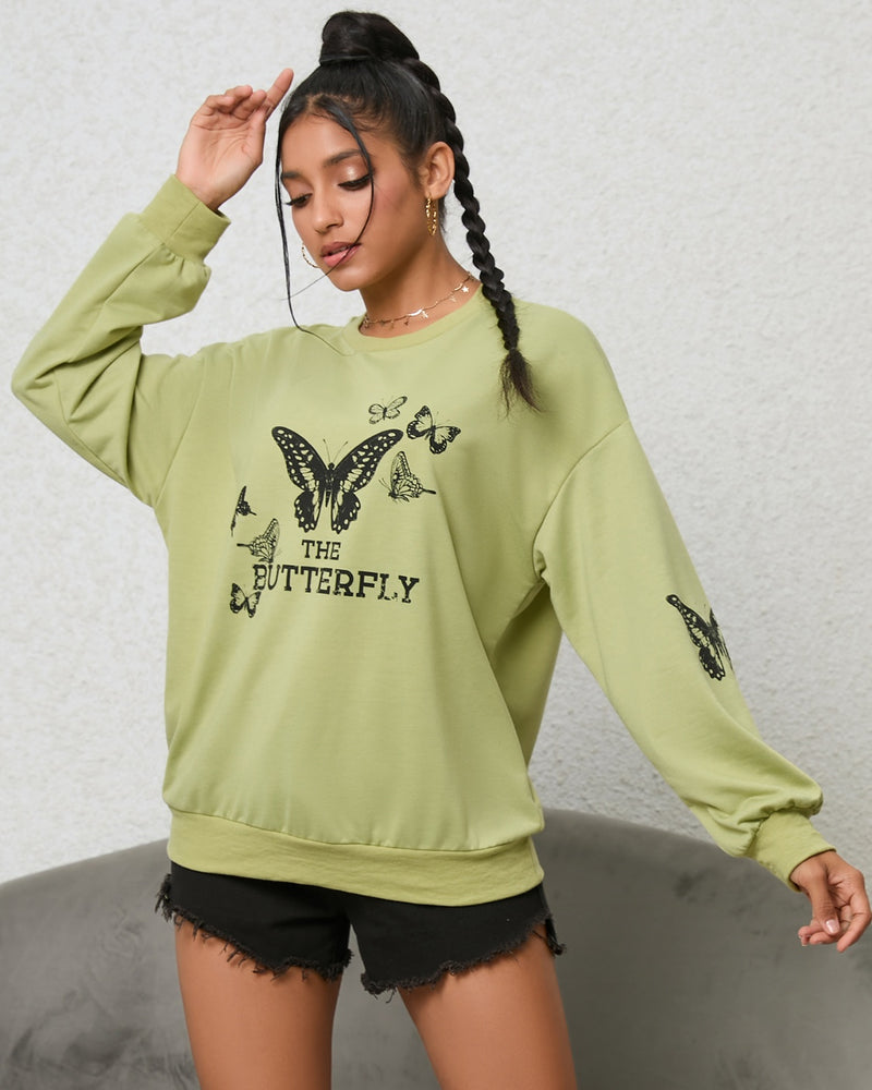 BEAUTIFUL I AM Butterfly Graphic Drop Shoulder Sweatshirt