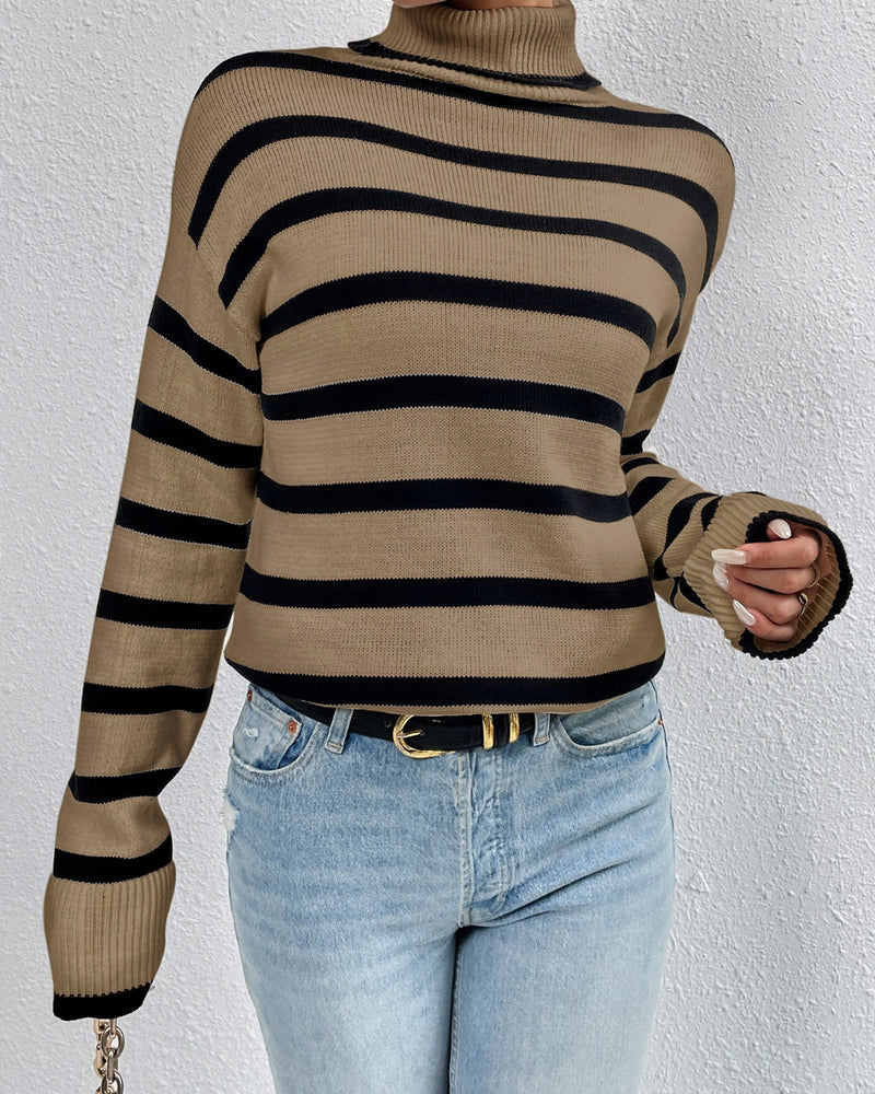 BEAUTIFUL I AM Striped Turtleneck Drop Shoulder Sweater