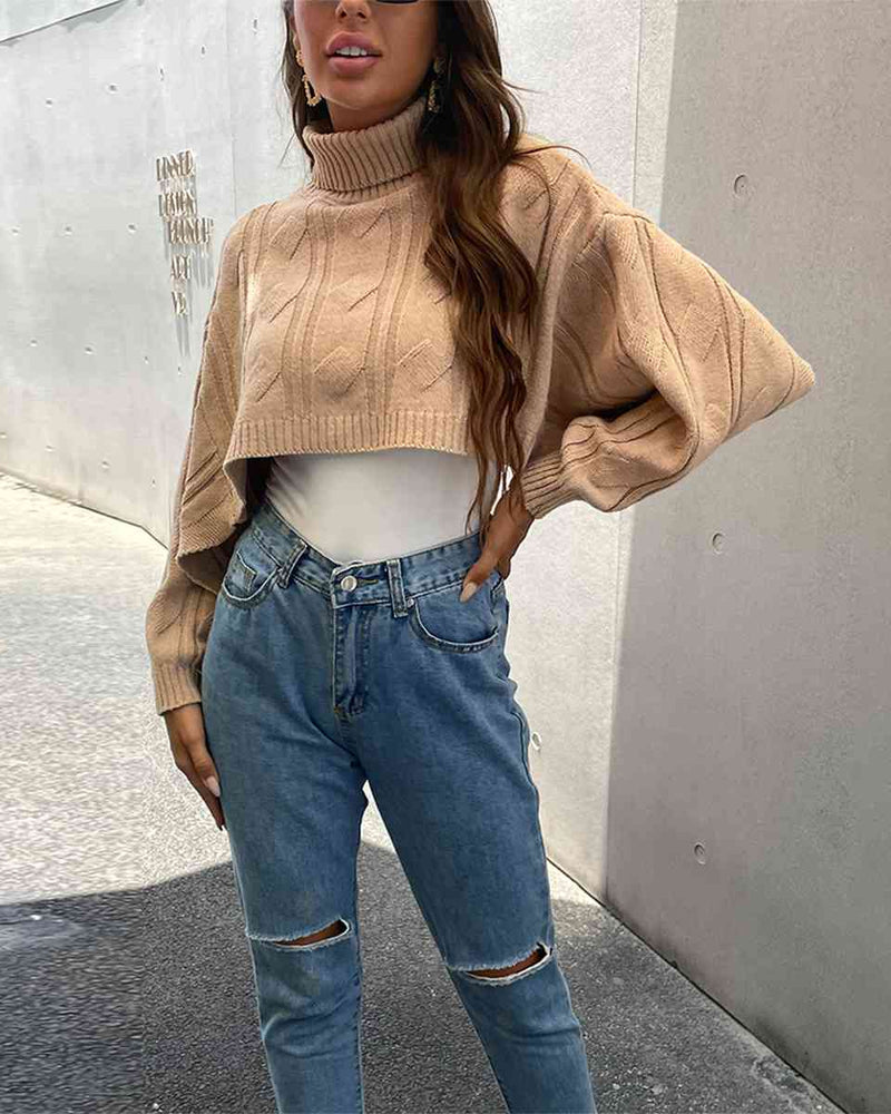 BEAUTIFUL I AM Geometric Turtleneck Cropped Sweater