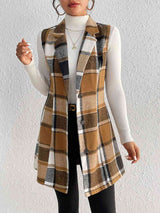 BEAUTIFUL I AM Plaid Lapel Collar Jacket Vest