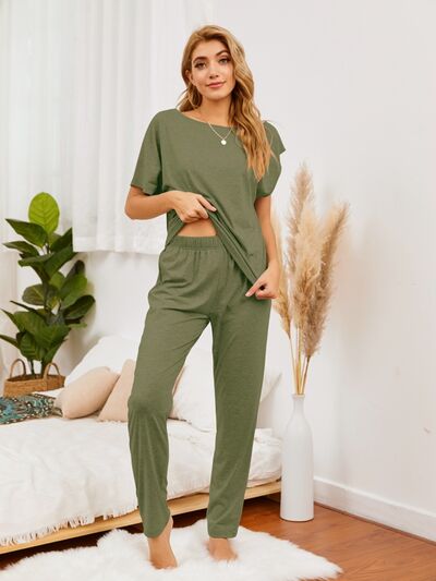 BEAUTIFUL I AM Round Neck Top and Pants Lounge Sleep Wear Set