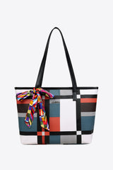 BEAUTIFUL I AM Color Block Tie Detail PU Leather Tote Bag