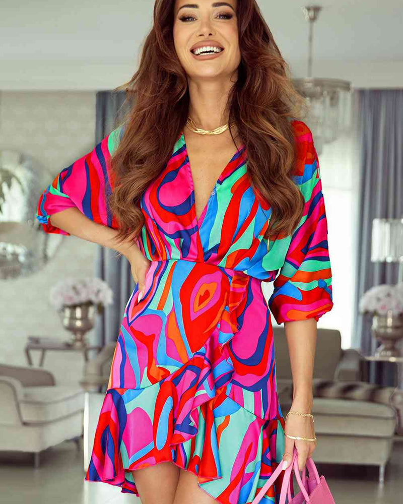 BEAUTIFUL I AM Printed Ruffled Mini Dress