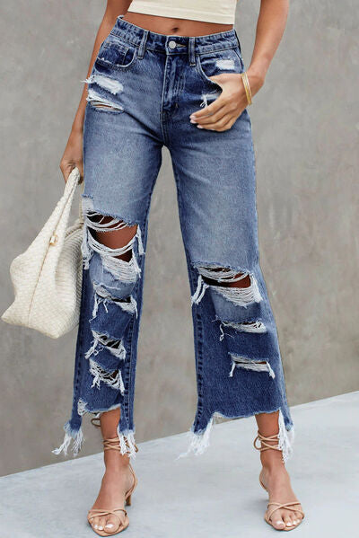 BEAUTIFUL I AM Distressed Raw Hem Jeans with Pockets