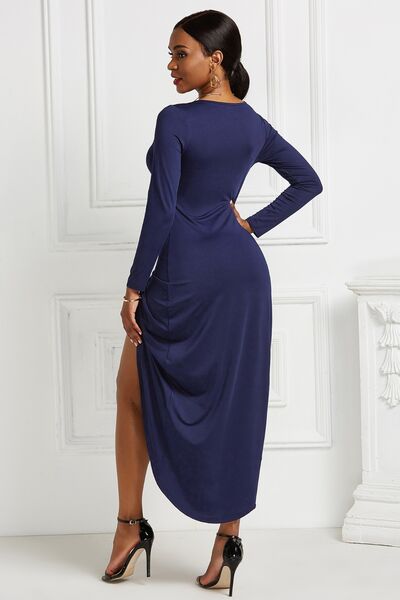 BEAUTIFUL I AM High-low Ruched Surplice Long Sleeve Dress