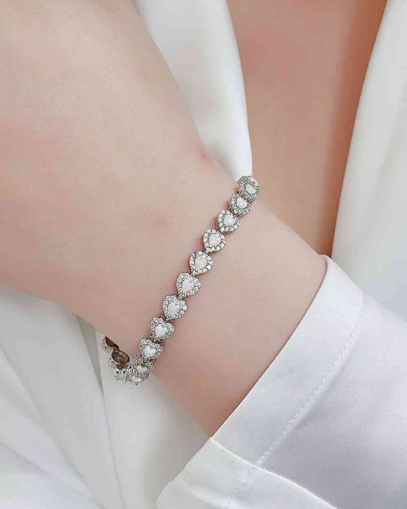 BEAUTIFUL I AM 925 Sterling Silver Jewelry Opal Heart Bracelet