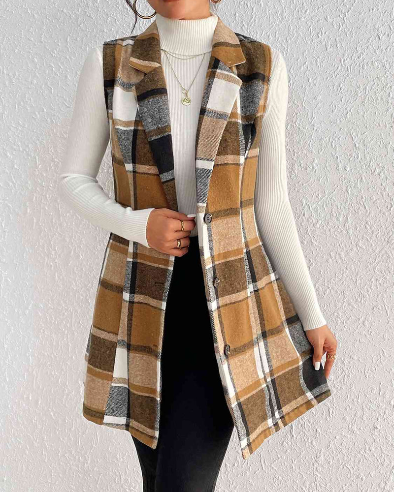 BEAUTIFUL I AM Plaid Lapel Collar Jacket Vest