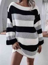 BEAUTIFUL I AM Striped Long Sleeve Mini Sweater Dress