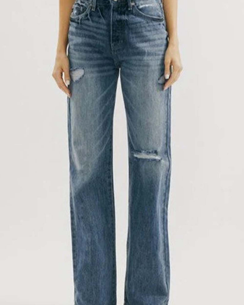 BEAUTIFUL I AM Button Fly Distressed Washed Jeans