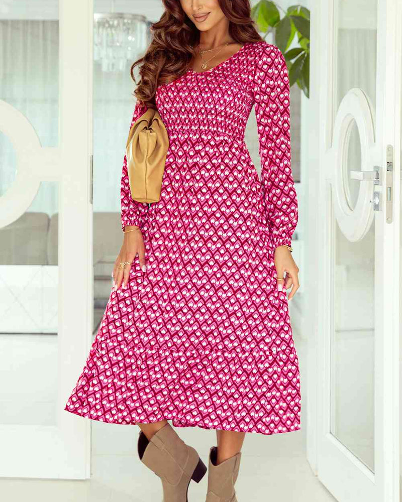 BEAUTIFUL I AM Printed Long Sleeve Midi Dress