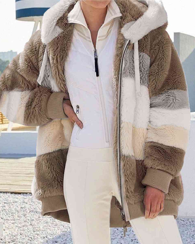BEAUTIFUL I AM Color Block Zip-Up Hooded Jacket