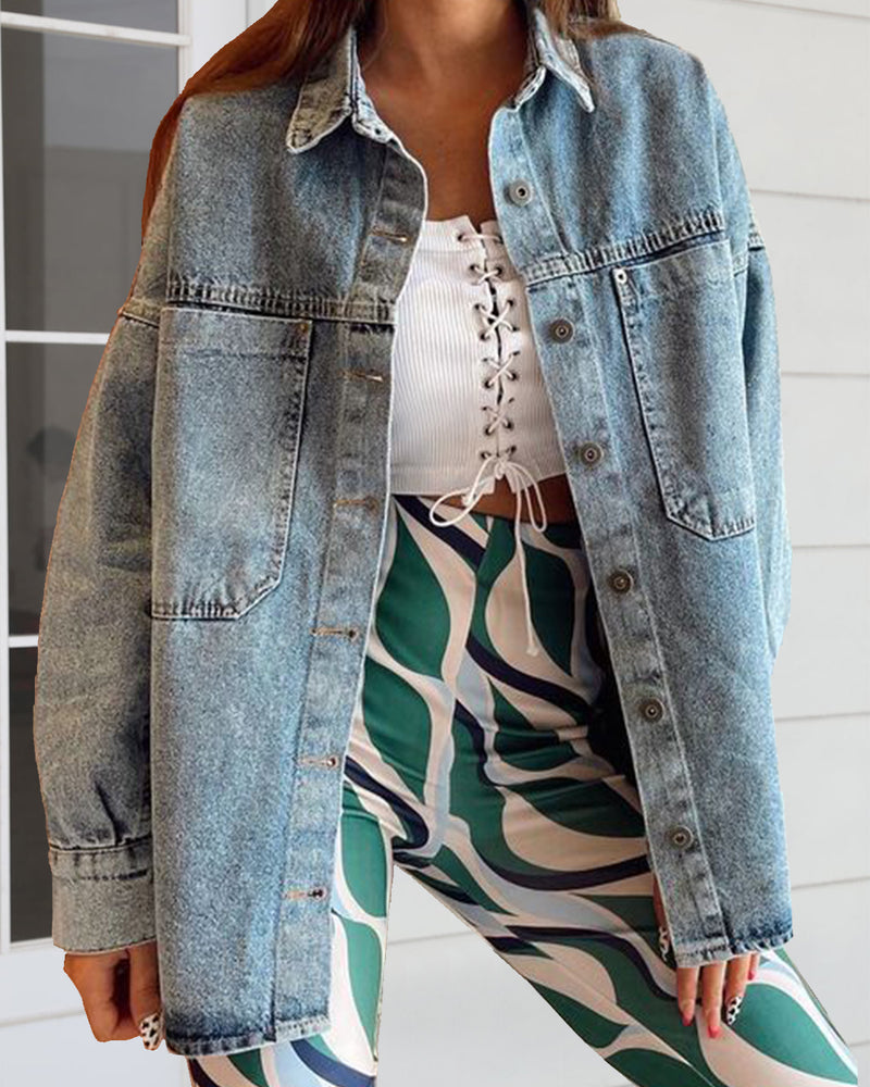 BEAUTIFUL I AM Button Down Collared Neck Denim Jacket