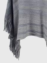 BEAUTIFUL I AM Striped Boat Neck Poncho with Fringes