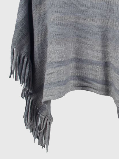 BEAUTIFUL I AM Striped Boat Neck Poncho with Fringes