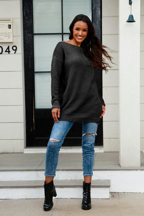 BEAUTIFUL I AM Boat Neck Dropped Shoulder Sweater