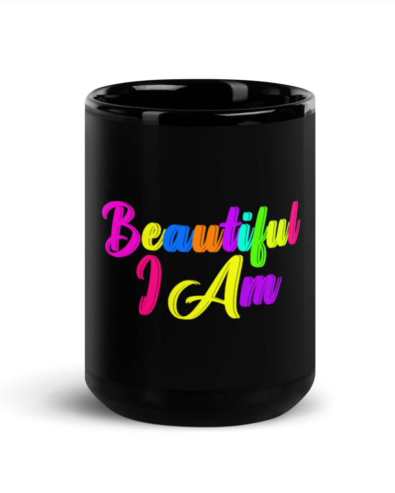 BEAUTIFUL I AM Black Glossy Mug