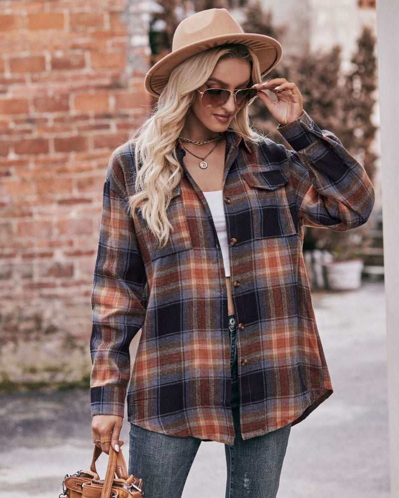 BEAUTIFUL I AM Plaid Dropped Shoulder Longline Shirt