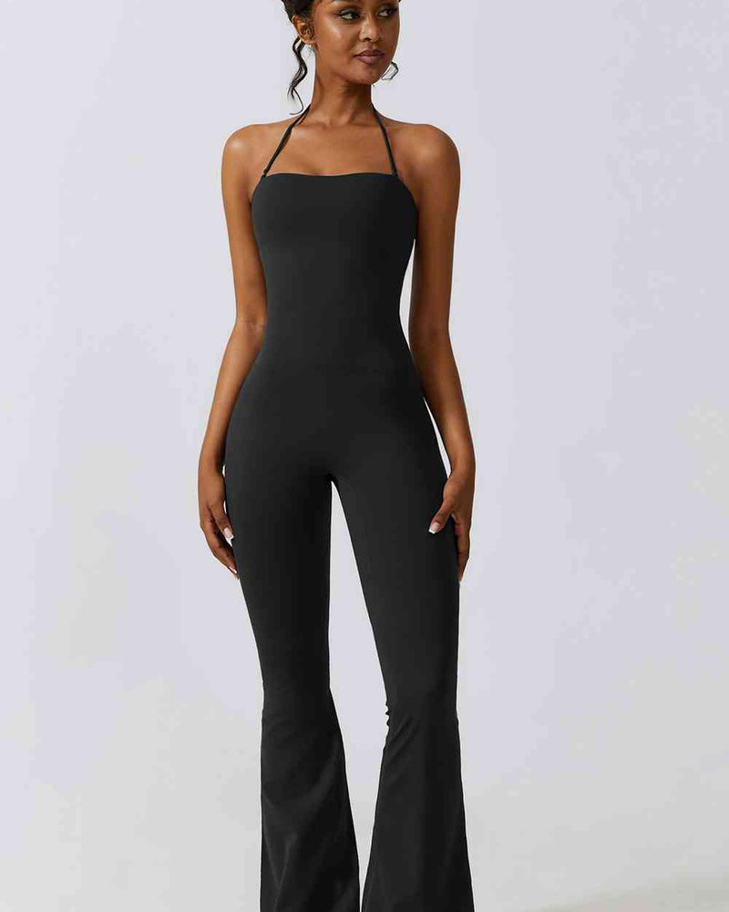 BEAUTIFUL I AM Halter Neck Flare Sport Active Wear Jumpsuit