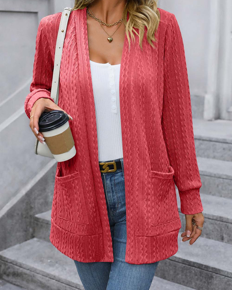 BEAUTIFUL I AM Cable-Knit Long Sleeve Cardigan with Pocket